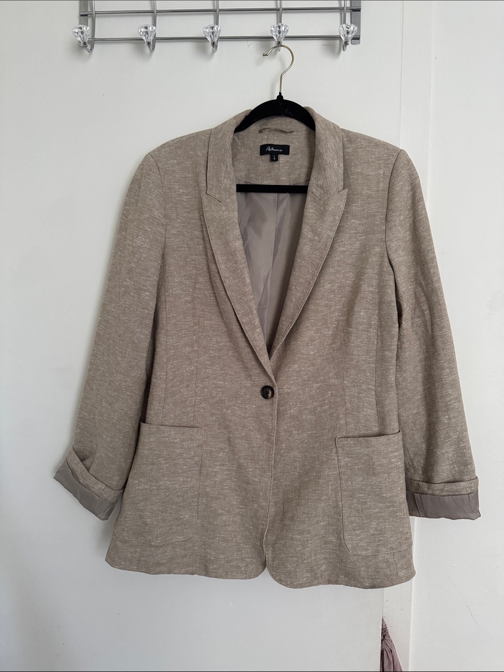 Blazer Reitmans Oatmeal Linen Viscose Blend Jacket - Size Large (L)